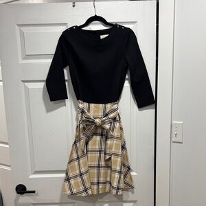 Elegant Black and Tan Plaid Women's Dress